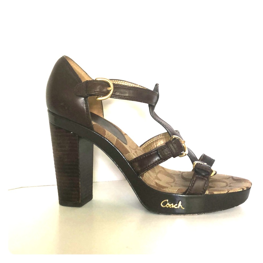 Coach Joanne Brown Leather Buckle Sandals Size 9